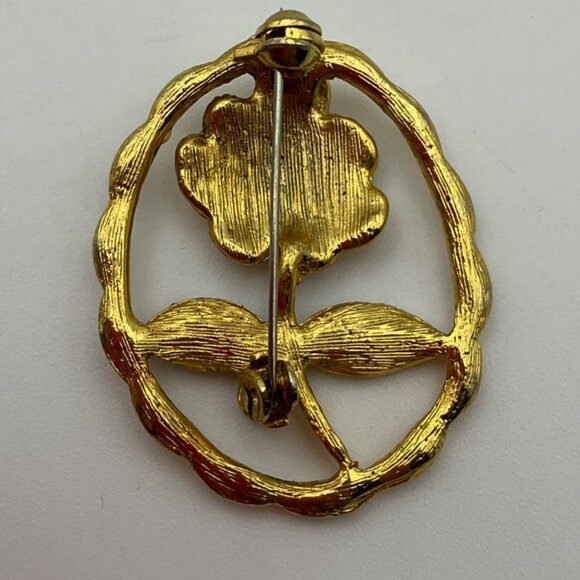 Vintage Vendome Gold-Tone Rose Flower Enamel Brooch Yellow Navy Old Money - Picture 3 of 6